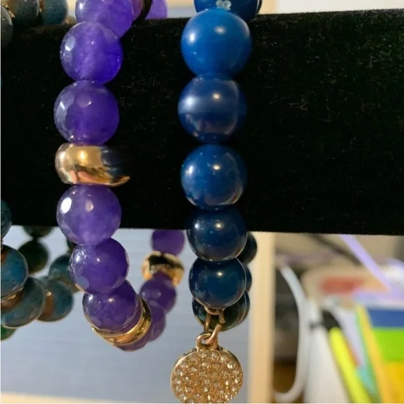 Crystal Bead Bracelet Set In Greens, Blues, & Purple - Picture 4 of 7
